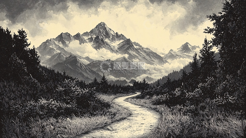 高清大图下载【趣麦麦图】黑白山川河流风景