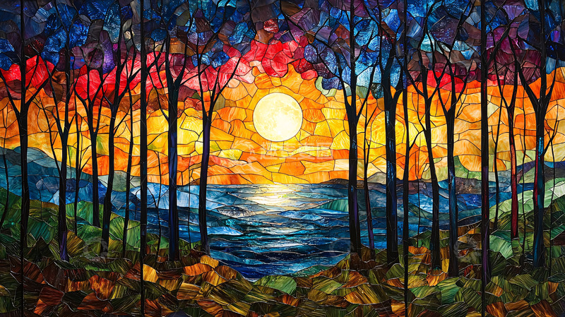 高清大图下载【趣麦麦图】彩色森林日落