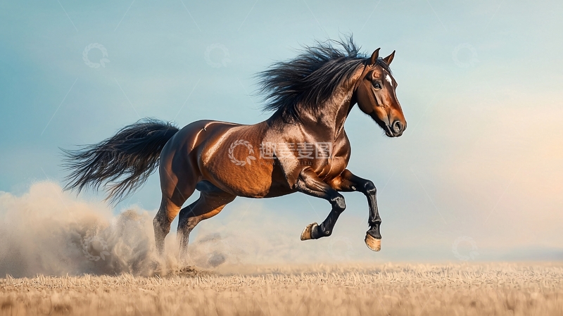 高清大图下载【趣麦麦图】奔腾的棕色骏马
