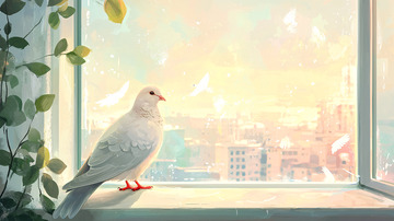 窗台白鸽城市风景