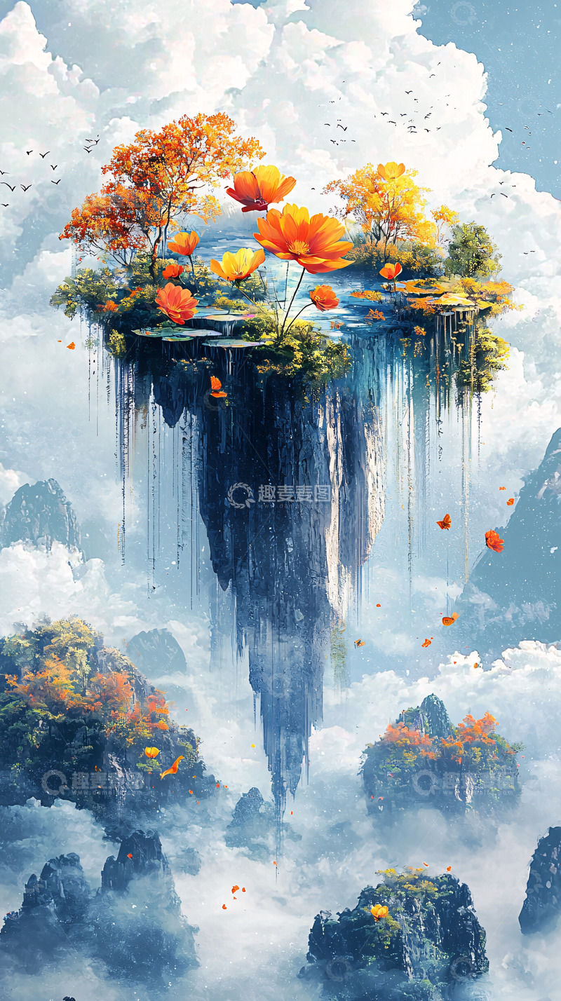 高清大图下载【趣麦麦图】悬浮岛屿梦幻仙境