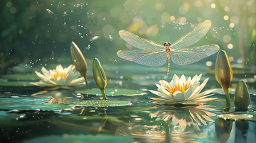 梦幻白蜻蜓与睡莲