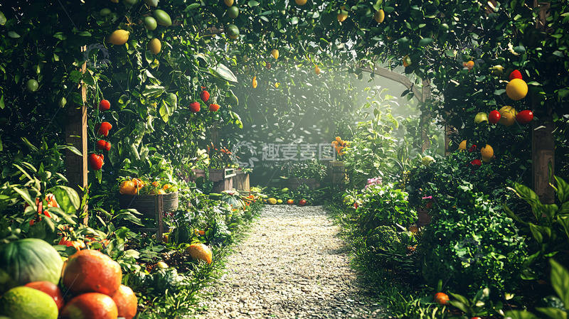 高清大图下载【趣麦麦图】阳光下的果园小径