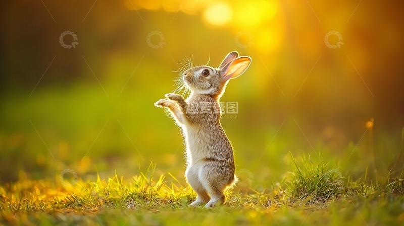 高清大图下载【趣麦麦图】夕阳下站立的兔子