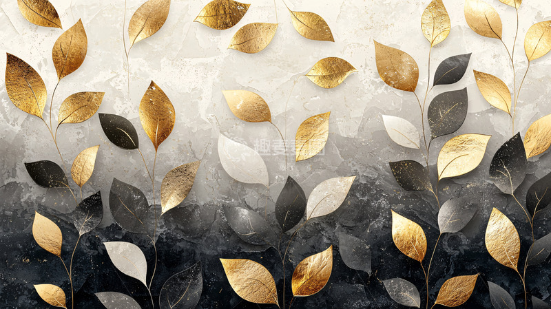 金箔叶子黑白灰渐变背景