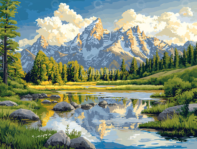 高清大图下载【趣麦麦图】雪山湖泊风景画