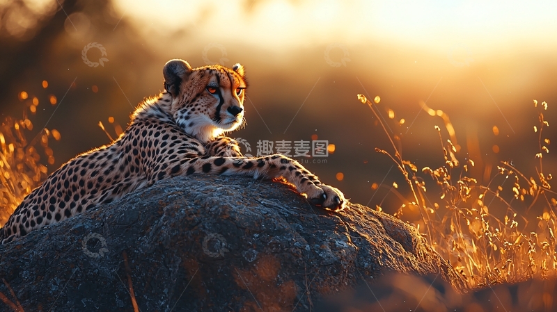 高清大图下载【趣麦麦图】猎豹黄昏草原夕阳