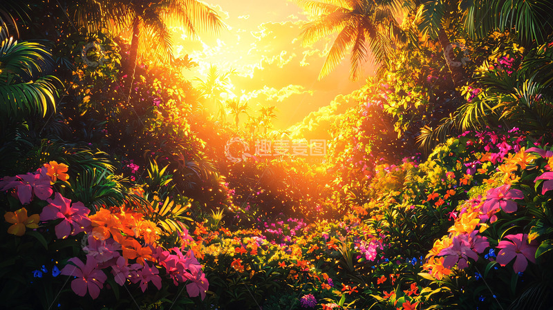 高清大图下载【趣麦麦图】热带雨林日落