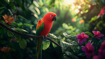 红鹦鹉栖息枝头