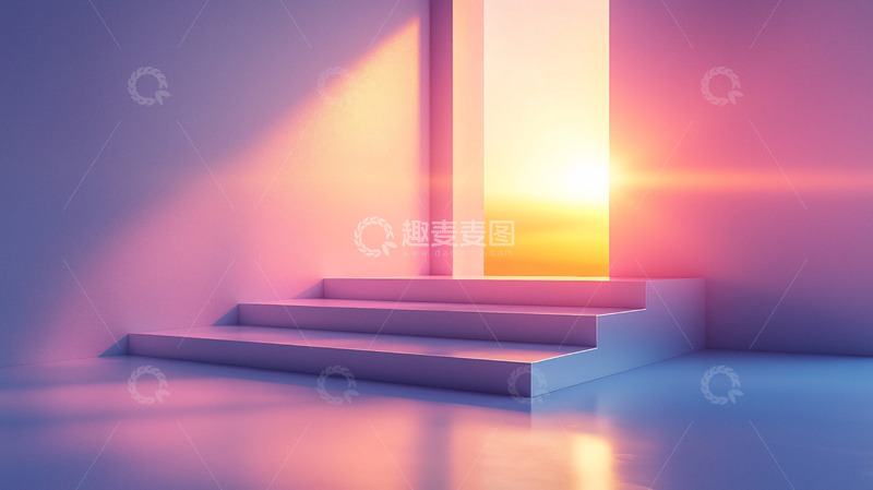 高清大图下载【趣麦麦图】极简主义阶梯日落剪影
