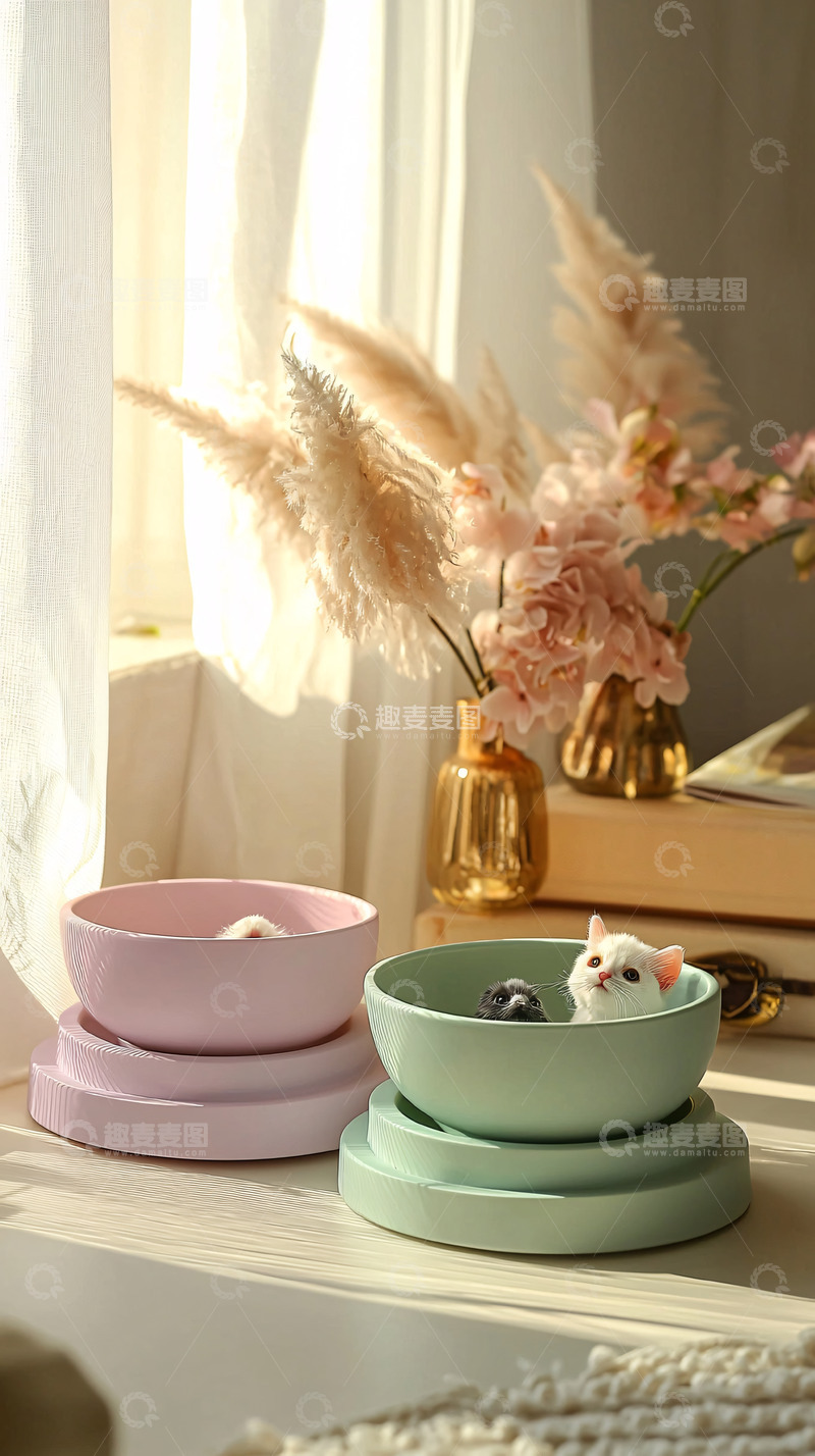 高清大图下载【趣麦麦图】猫咪双层食盆
