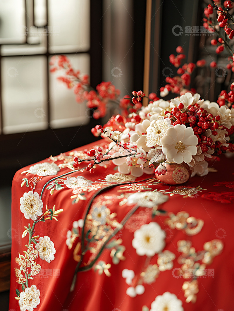 高清大图下载【趣麦麦图】中式红布