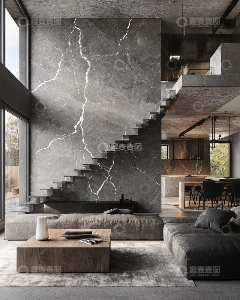 高清大图下载【趣麦麦图】现代简约灰色系室内楼梯