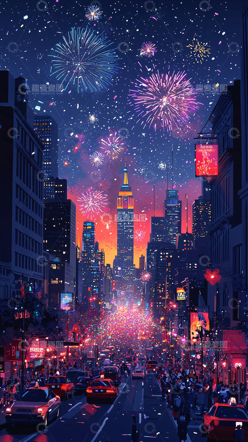 高清大图下载【趣麦麦图】夜晚城市烟火秀