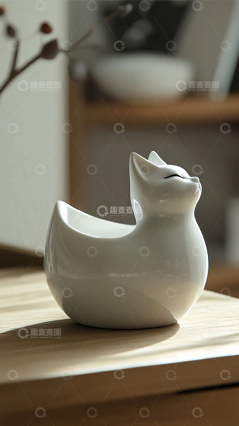 高清大图下载【趣麦麦图】可爱陶瓷狐狸摆件