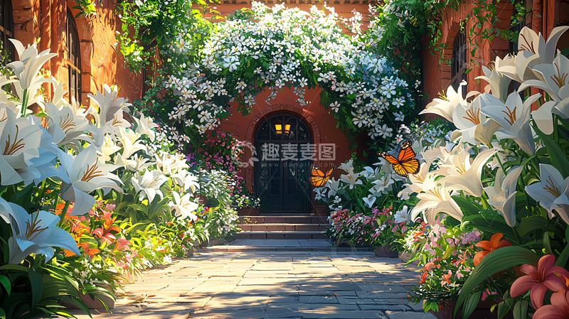 高清大图下载【趣麦麦图】鲜花拱门花园小路