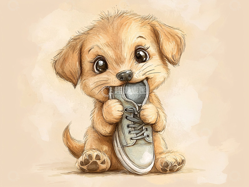 高清大图下载【趣麦麦图】小狗咬鞋子真可爱