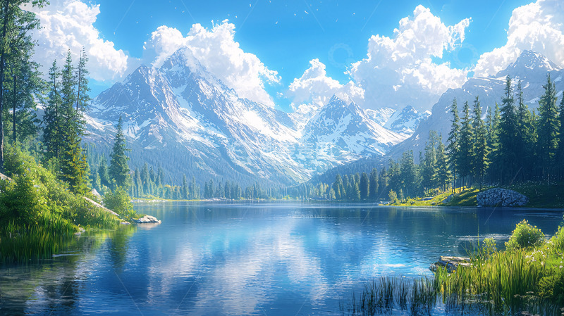 高清大图下载【趣麦麦图】雪山湖泊风景高清图