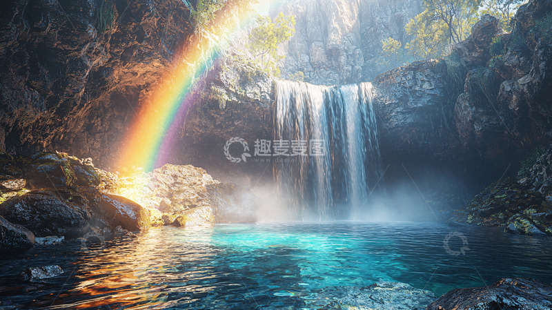 高清大图下载【趣麦麦图】瀑布彩虹仙境