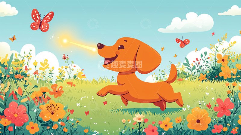 高清大图下载【趣麦麦图】快乐奔跑的腊肠犬