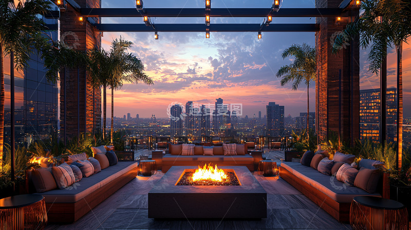 高清大图下载【趣麦麦图】城市夜景屋顶露台景观
