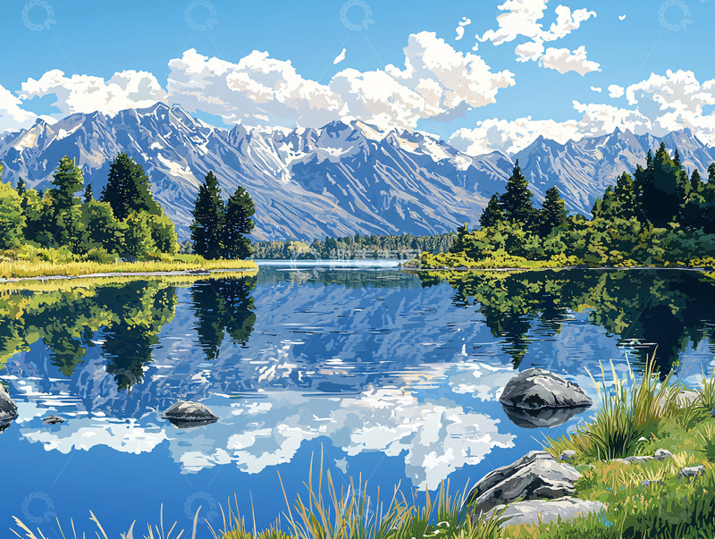 高清大图下载【趣麦麦图】雪山湖泊倒影