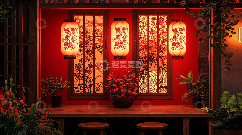 高清大图下载【趣麦麦图】中式红墙夜景