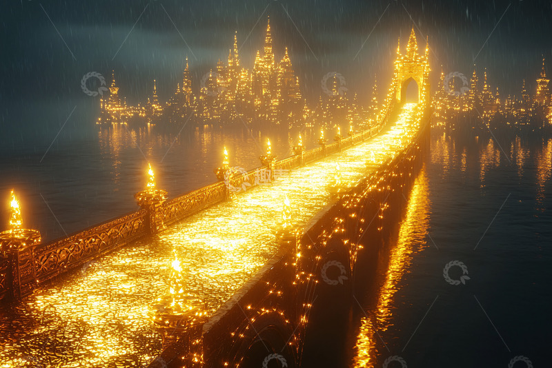 高清大图下载【趣麦麦图】金色河流桥梁