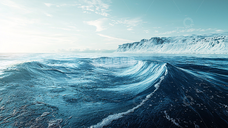高清大图下载【趣麦麦图】-蓝色海浪拍打白色冰川