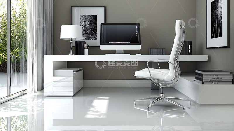 高清大图下载【趣麦麦图】现代简约白色办公桌