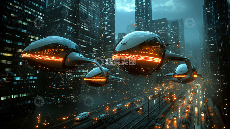 高清大图下载【趣麦麦图】未来都市飞行器