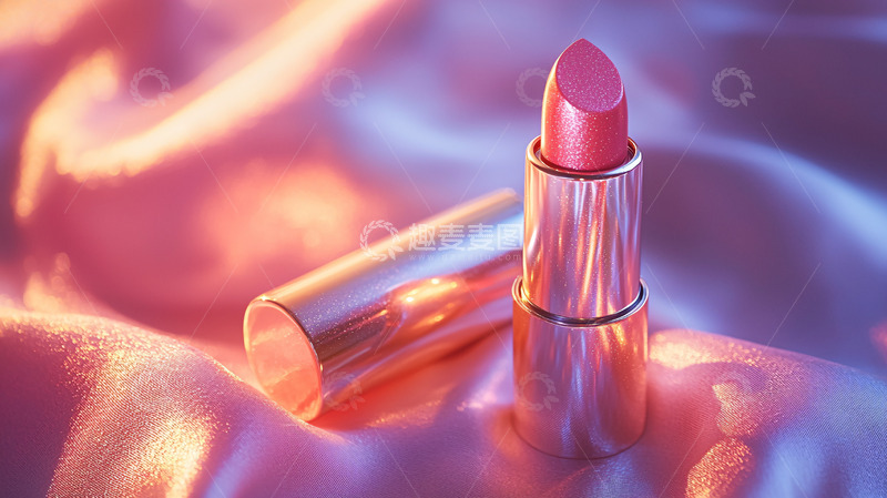高清大图下载【趣麦麦图】粉色口红在丝绸上