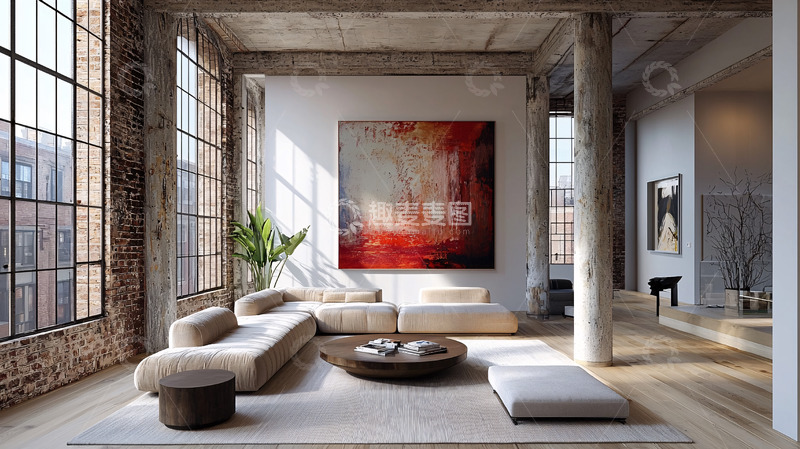 高清大图下载【趣麦麦图】现代工业风loft客厅