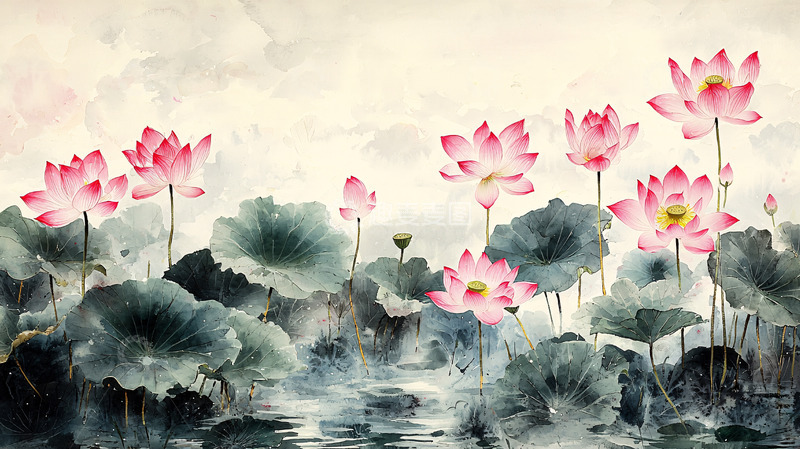 高清大图下载【趣麦麦图】水墨荷花