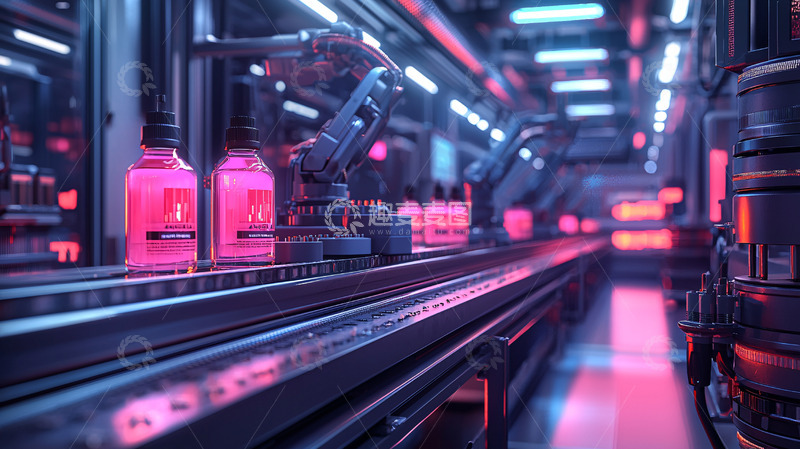 高清大图下载【趣麦麦图】工业生产线上的粉色液体