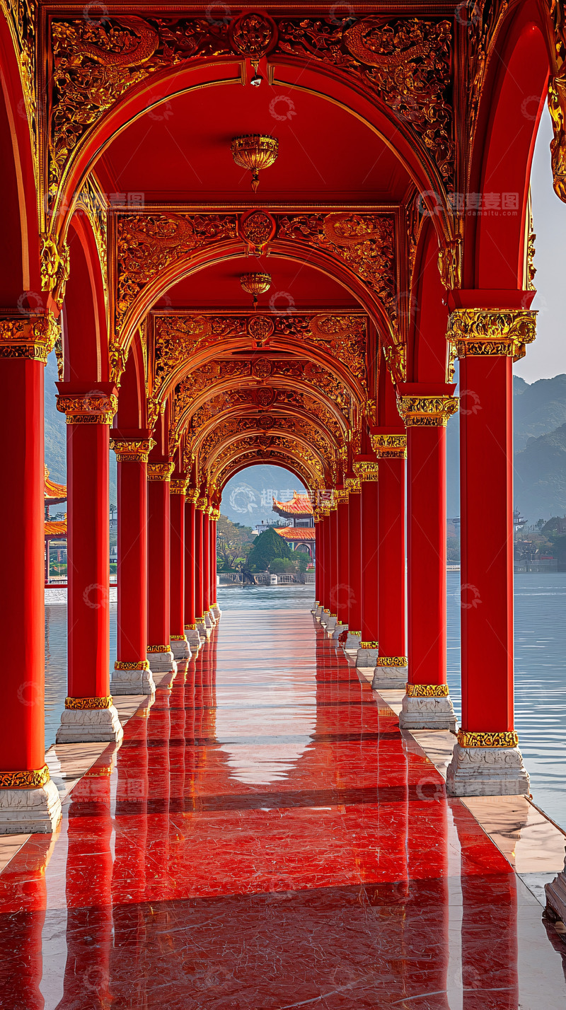 高清大图下载【趣麦麦图】红色廊桥
