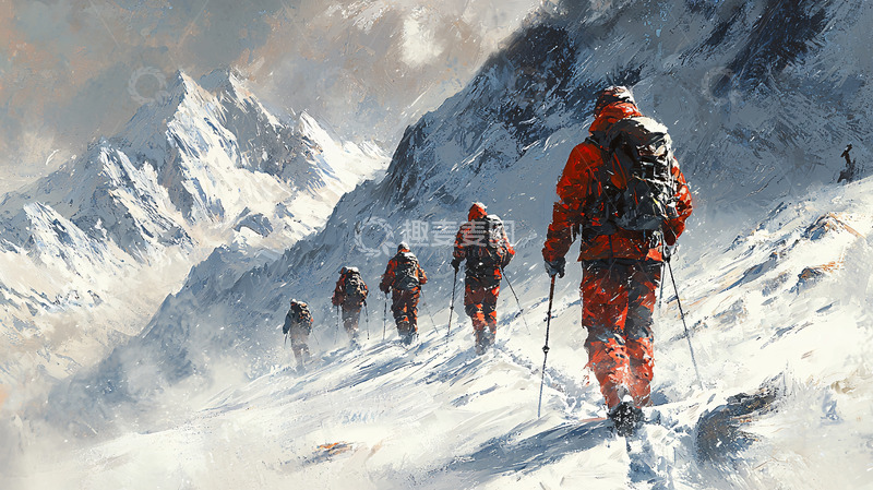 高清大图下载【趣麦麦图】雪山探险队