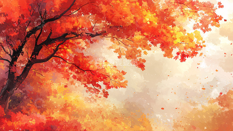 高清大图下载【趣麦麦图】秋日红叶树林