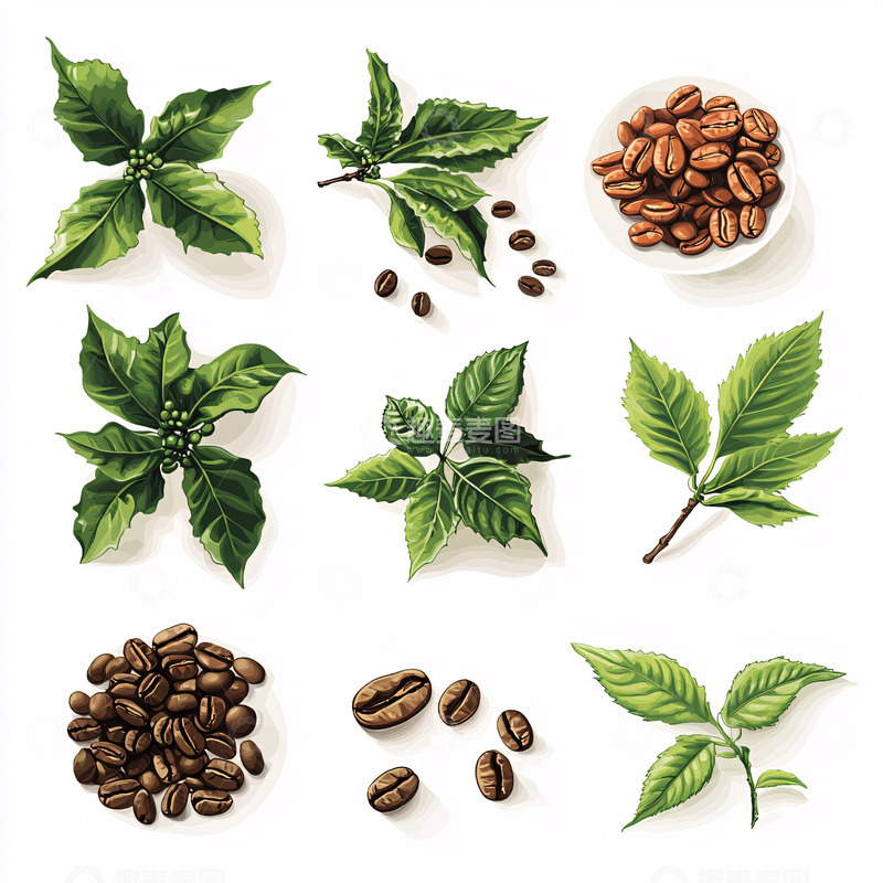 高清大图下载【趣麦麦图】咖啡豆叶子素材