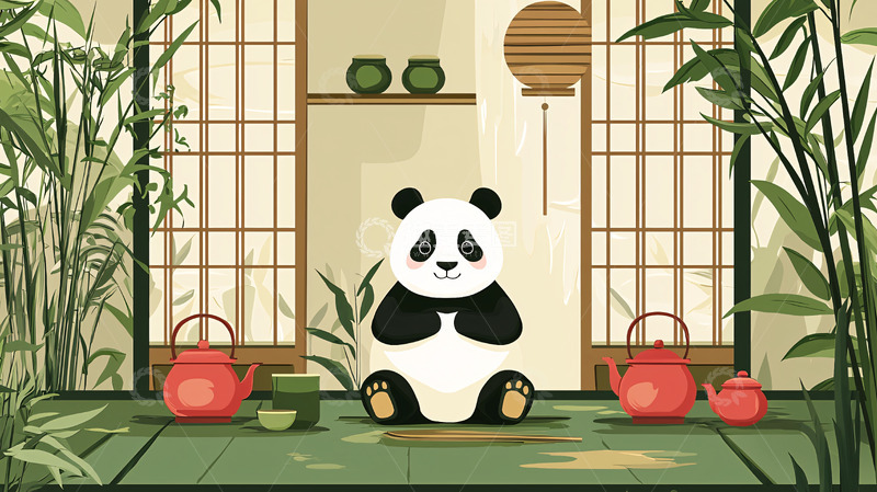 高清大图下载【趣麦麦图】熊猫打坐