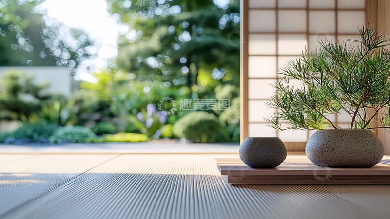 高清大图下载【趣麦麦图】日式庭院盆栽室内景
