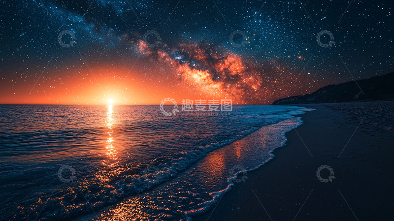 高清大图下载【趣麦麦图】星空下的海滩日落