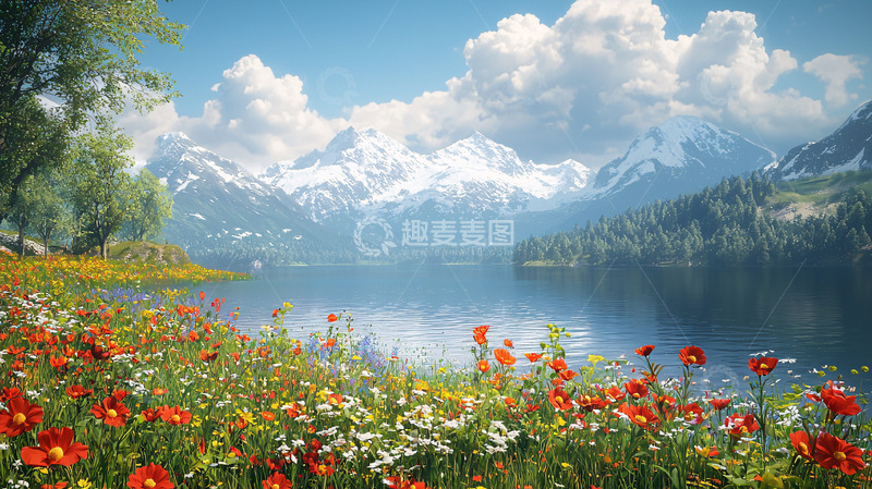 高清大图下载【趣麦麦图】山清水秀的湖边野花