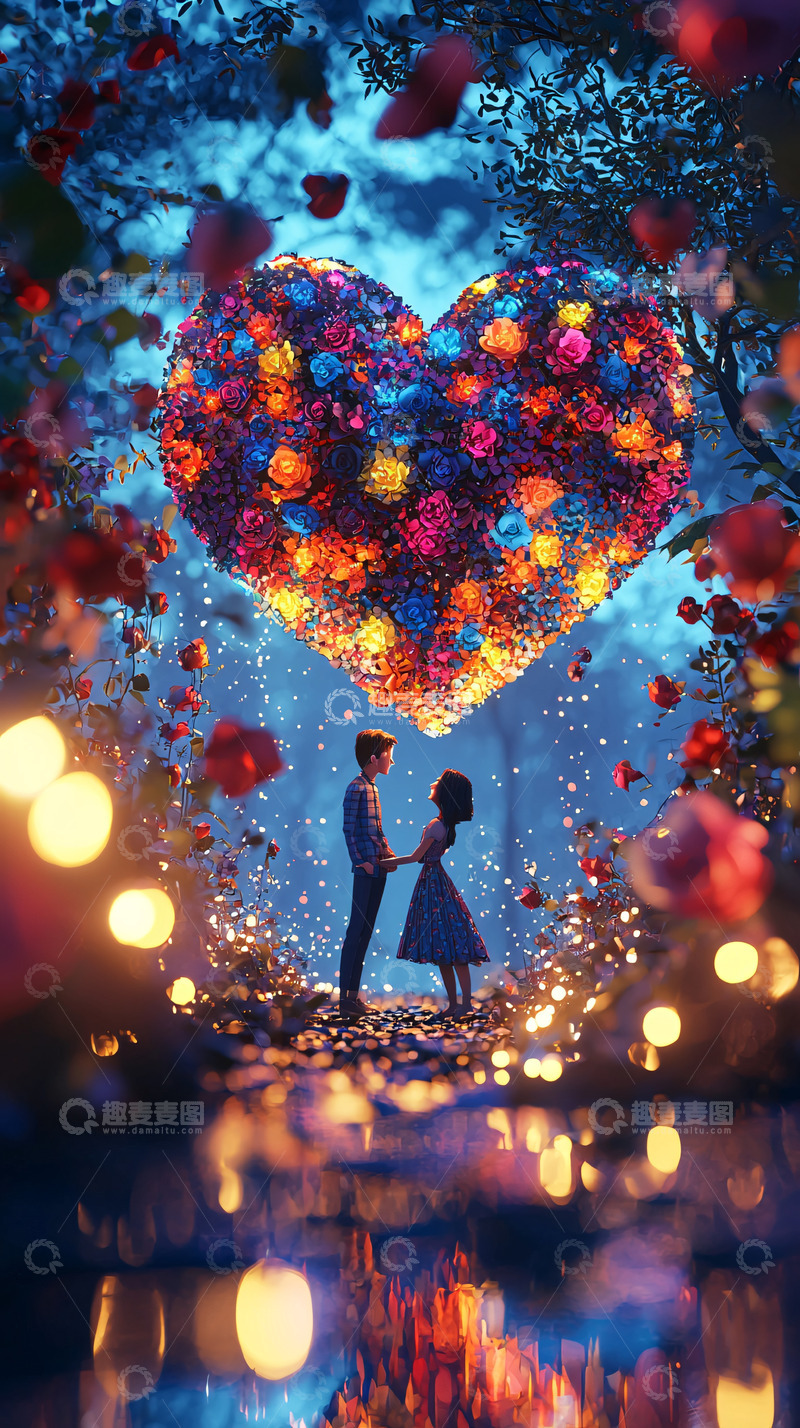 高清大图下载【趣麦麦图】梦幻情侣花心图