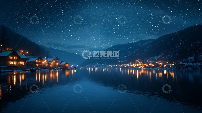 高清大图下载【趣麦麦图】星空下的宁静小镇