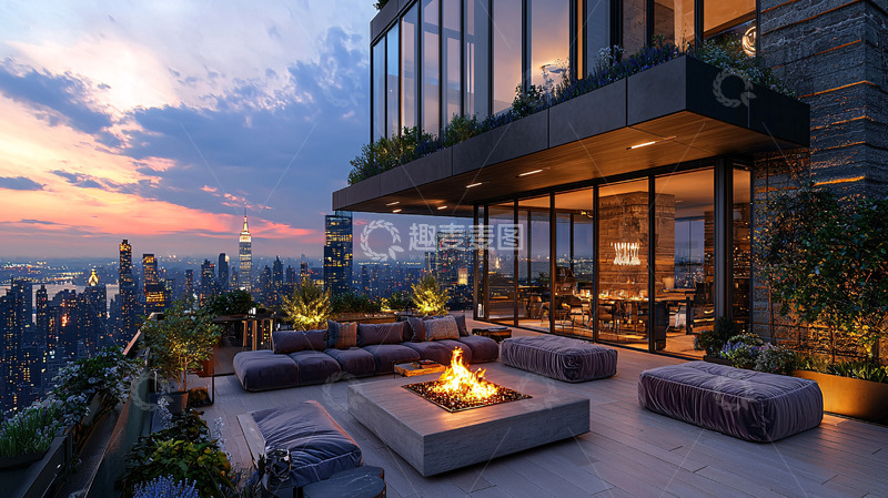 高清大图下载【趣麦麦图】高层公寓夜景露台
