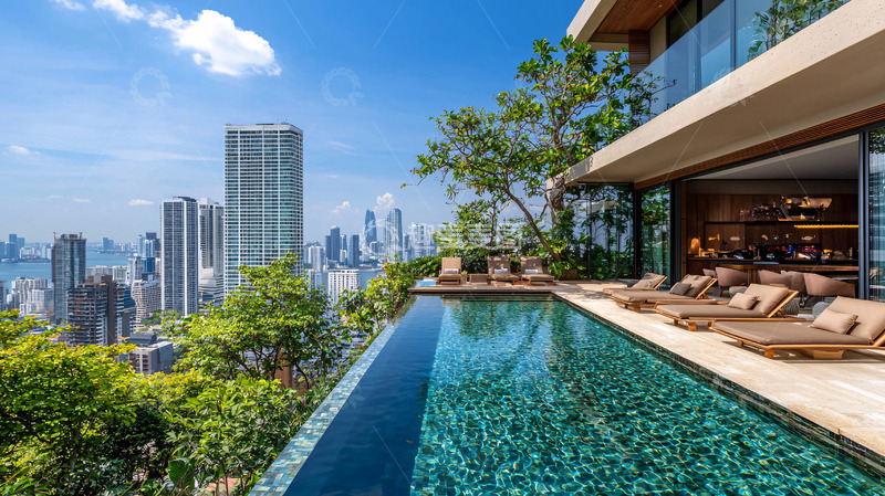 高清大图下载【趣麦麦图】现代都市豪宅泳池景观
