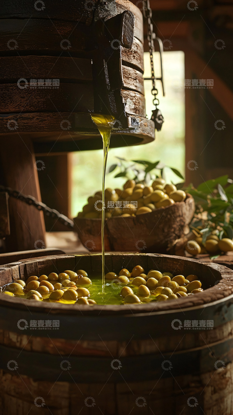 高清大图下载【趣麦麦图】橄榄油古法榨取