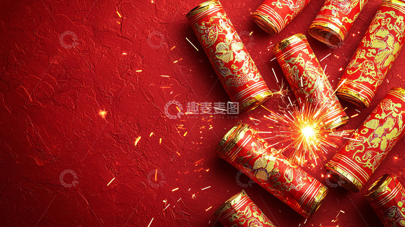 红色背景上的鞭炮