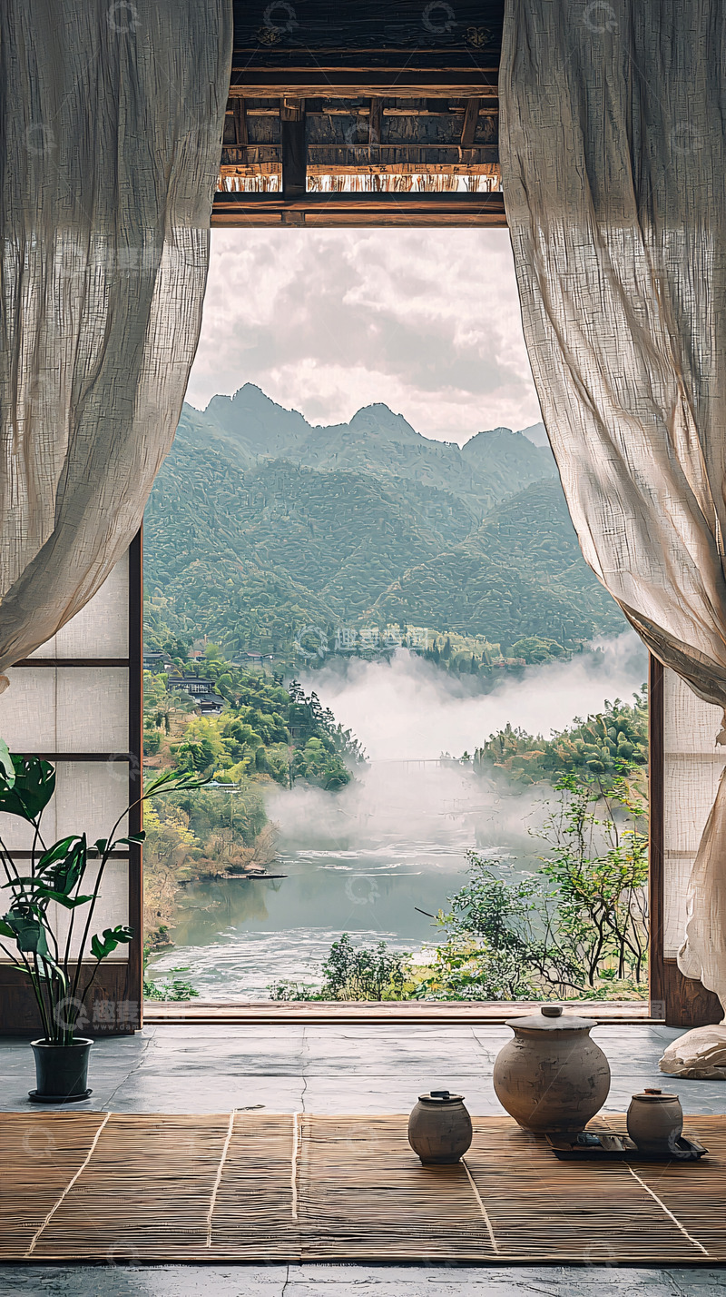 高清大图下载【趣麦麦图】窗边山景